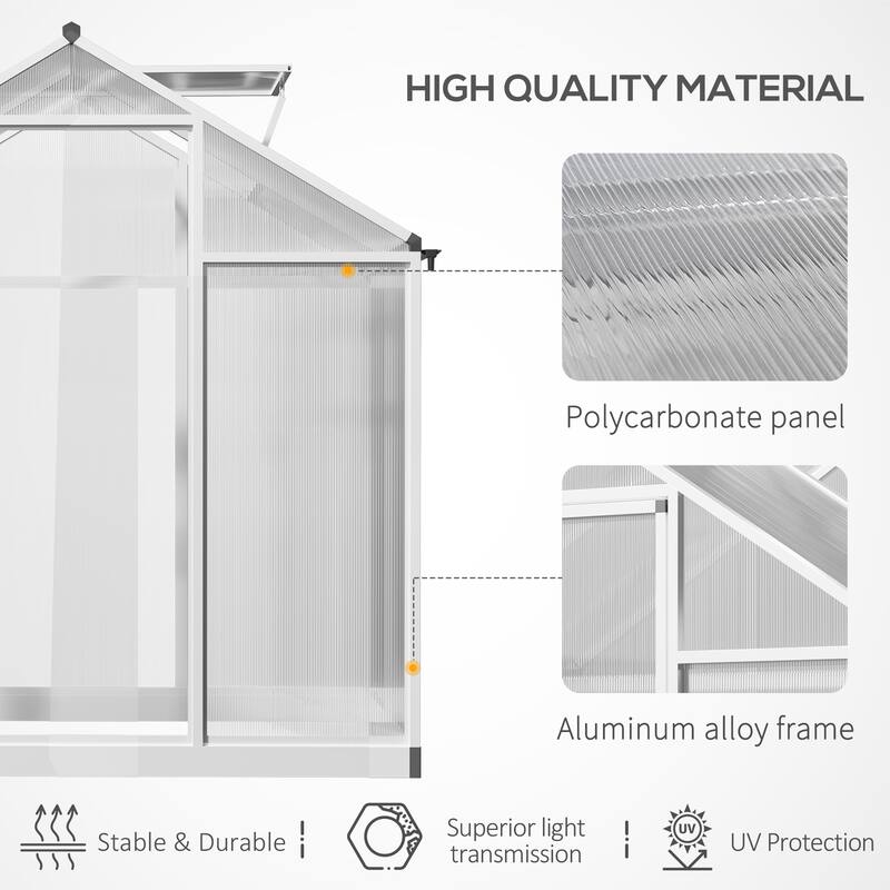 Transparent Polycarbonate Aluminum Frame Greenhouse with Vent and Door - Transparent-Silver