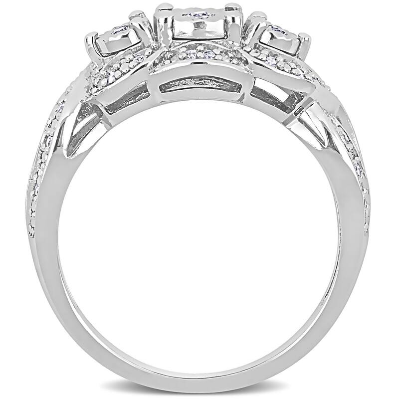 Miadora 1/5ct TDW Diamond 3-Stone Halo Infinity Crossover Engagement Ring in Sterling Silver
