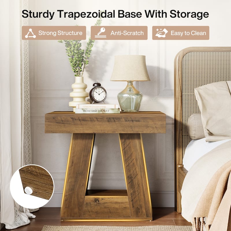 24" Modern 2-Tier Narrow End Table with Trapezoid Base