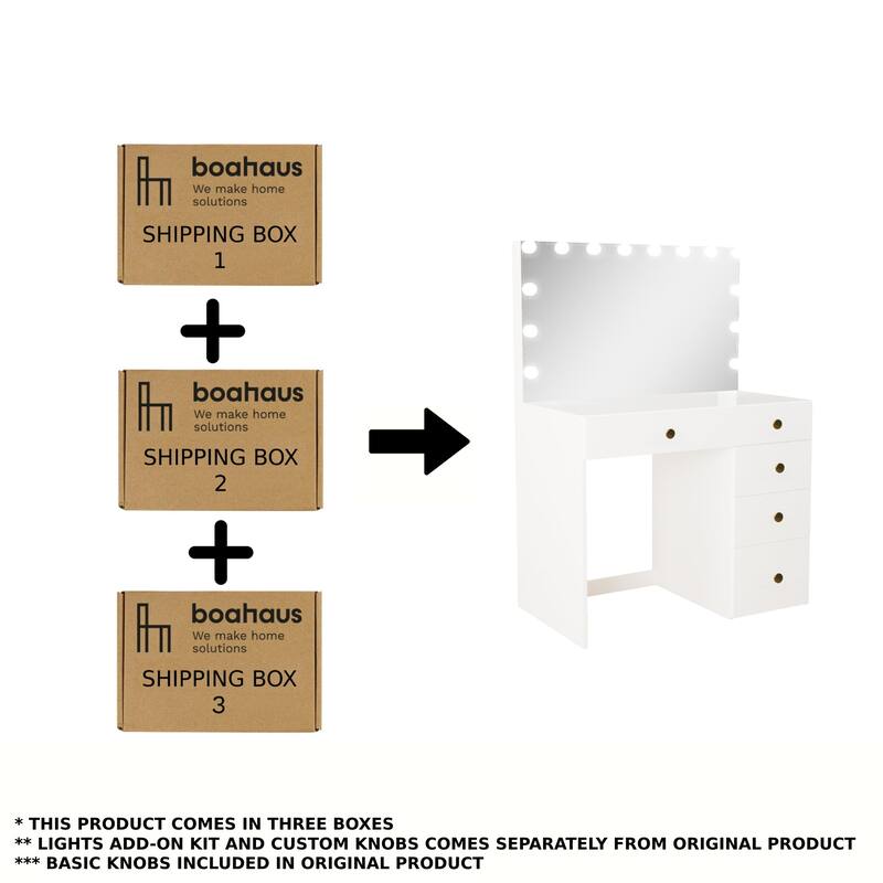 Boahaus Saranya Dressing Table, Light Bulbs, White