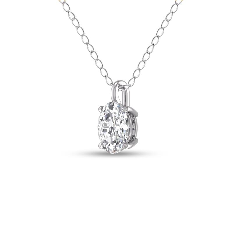 Marquee Lab Grown 3/4 Carat Oval Solitaire Diamond Pendant in 14K White Gold