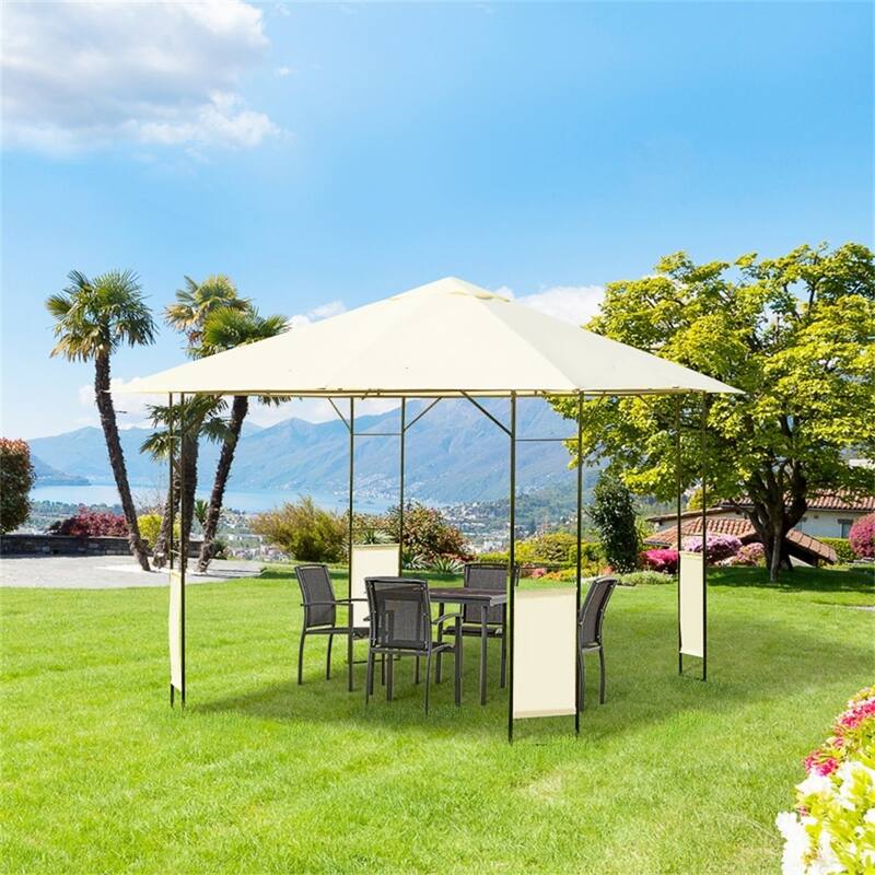 Cream White and Black Outdoor Gazebo with Weather-Resistant PA-Coated Polyester Canopy Powder-Coated Steel Frame - Cream-White-Blacl