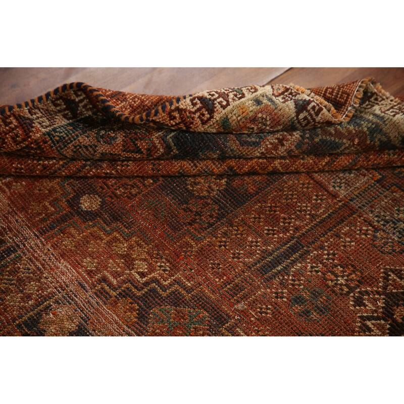 Distressed Qashqai Persian Antique Area Rug Hand-Knotted Wool Carpet - 4'1"x 8'2"