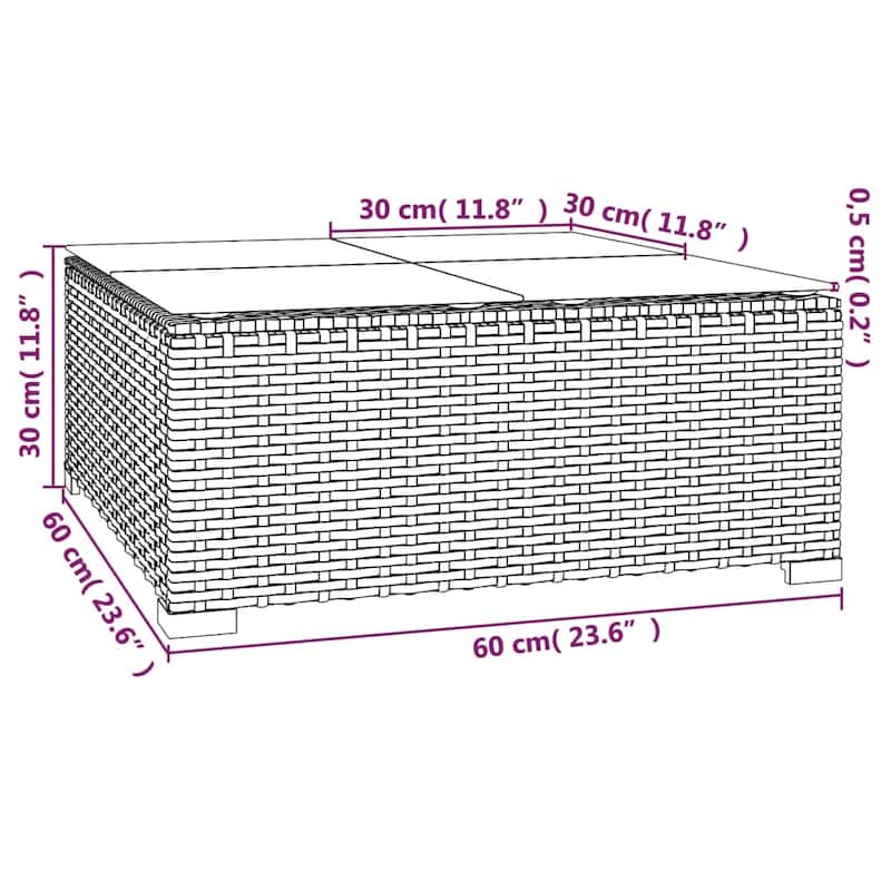 vidaXL Patio Lounge Set with Cushions Brown Poly Rattan - 27.6" x 27.6" x 24" - 27.6" x 27.6" x 24"