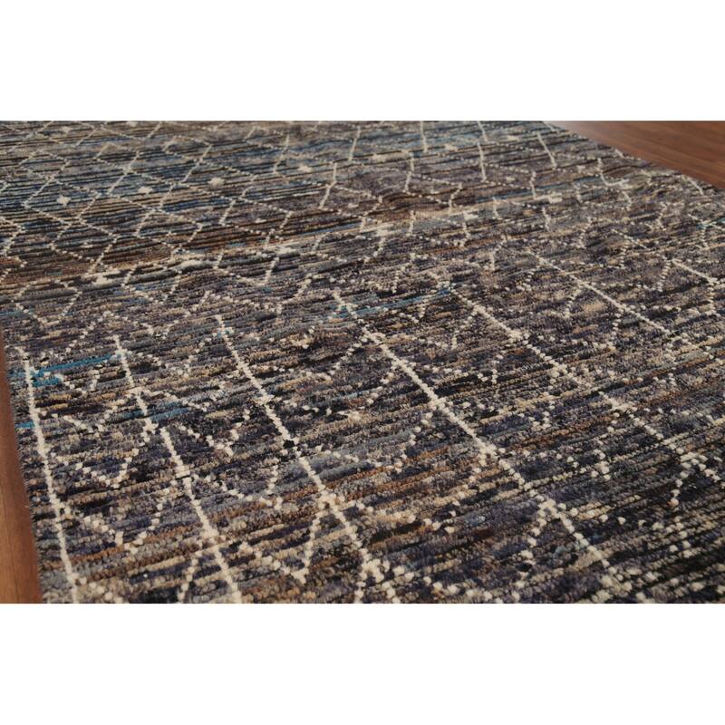 Navy Blue & Brown Moroccan Oriental Area Rug Handmade Wool Carpet - 5'7"x 9'11"