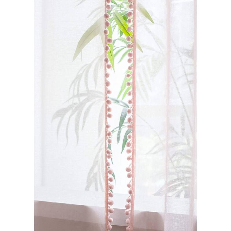 DriftAway Laura Pom Pom Trimmed Solid Sheer Window Curtains