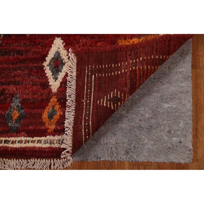Hand Knotted Oriental 100% Wool Carpet Modern Tribal Red Moroccan Area Rug - 9' 7'' X 6' 10''
