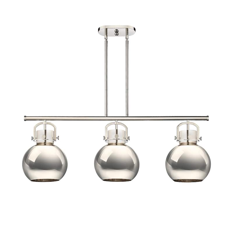 Innovations Lighting Newton Metal Sphere - 3 Light 10" Stem Hung Island Light - Polished Nickel