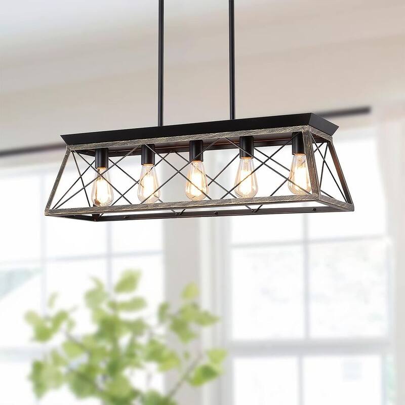 Farmhouse Restaurant 5-Light Metal Rectangular Chandelier