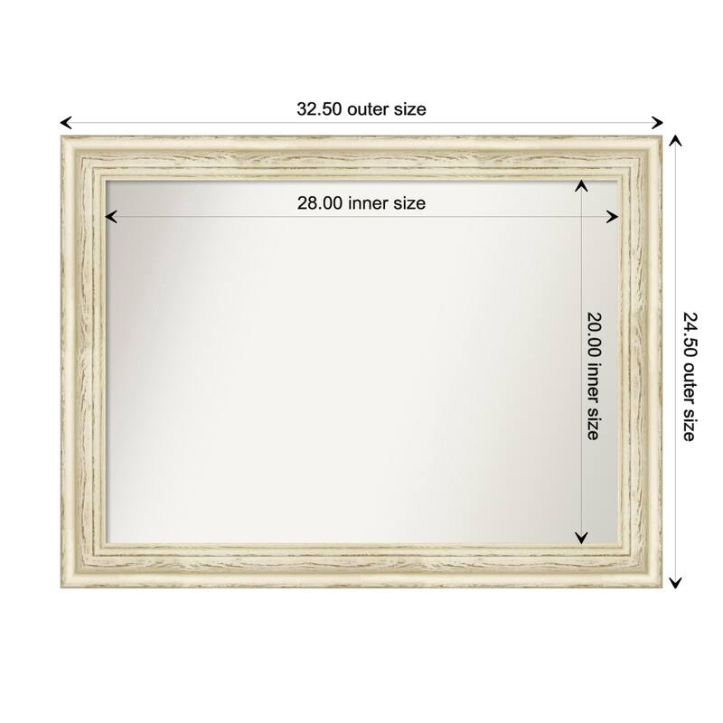 Country White Wash Framed Non-Beveled Custom Wall Mirror, Bathroom Vanity Mirror - Outer Size: 32.5 x 24.5