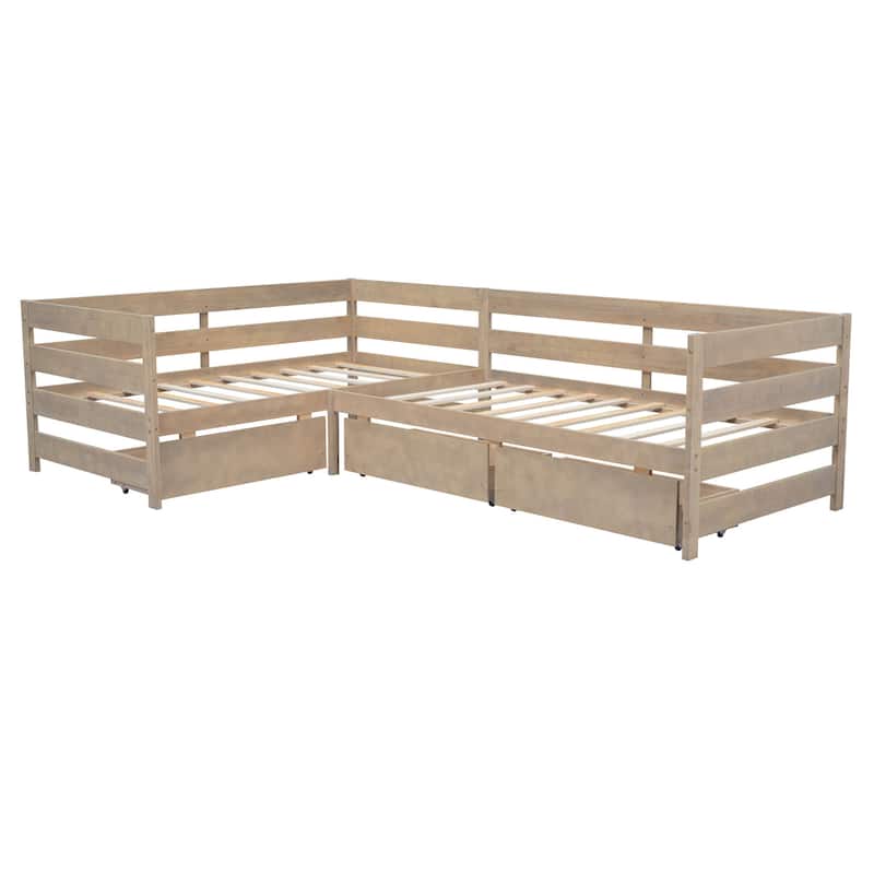 Twin Size L-Shaped Platform Bed With Three Storage Drawers