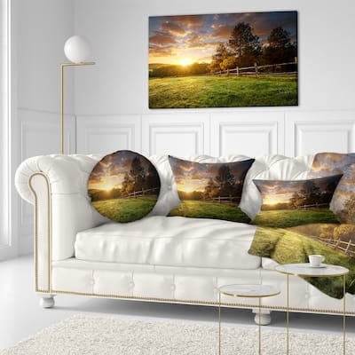 Designart "Fenced Ranch at Sunrise" Modern Landscape Art - Multi-color