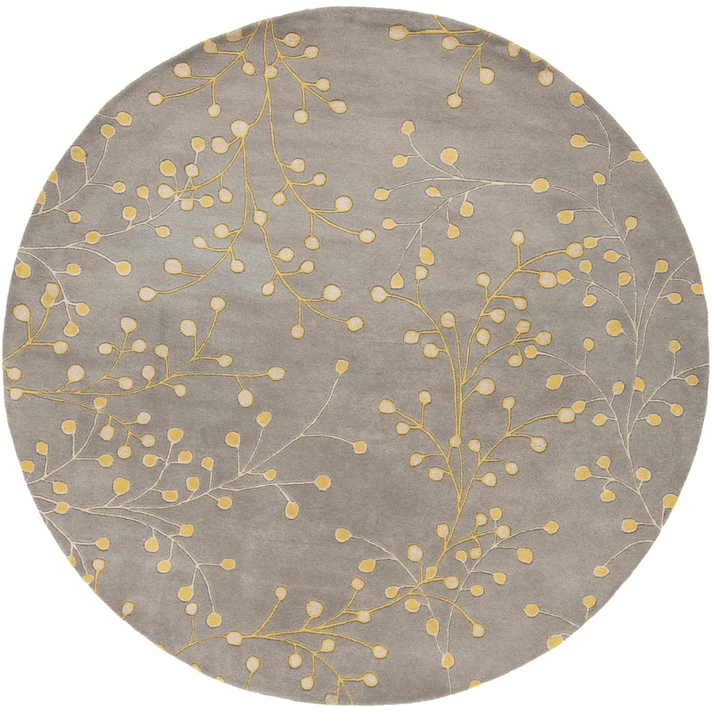 Livabliss Athena French Country Floral & Botanical Hand Tufted Area Rug - 8' x 8' Round - Mustard
