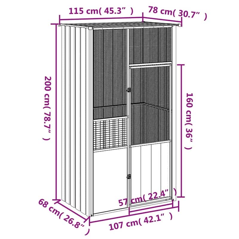 vidaXL Bird Cage Outdoor Bird Aviary Large Parrot Cage House Galvanized Steel