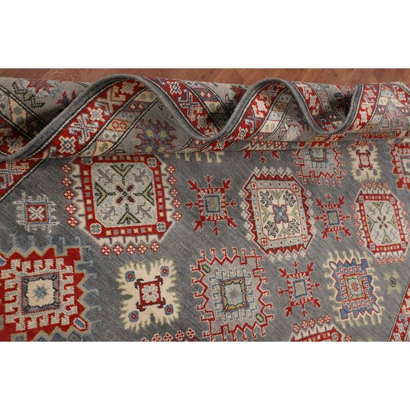 Oriental Geometric Kazak Area Rug Hand-Knotted Wool Carpet - 6'10" x 9'11"