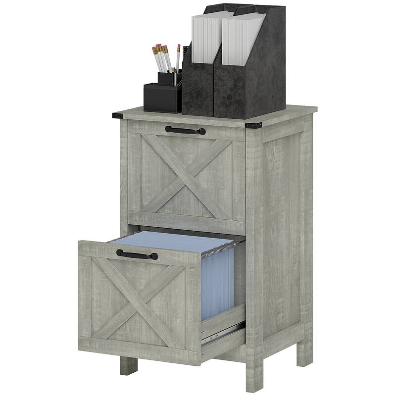 File Cabinet with 2 Drawers, Rustic Farmhouse Office Storage Cabinet,Light Gray