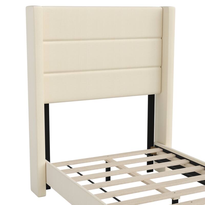 Upholstered Platform Bed with Wingback Headboard