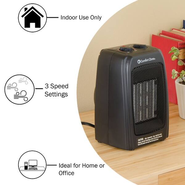 Shop Comfort Zone Cz442 1500 Watt Ceramic Electric Portable Heater Black Overstock 12432420