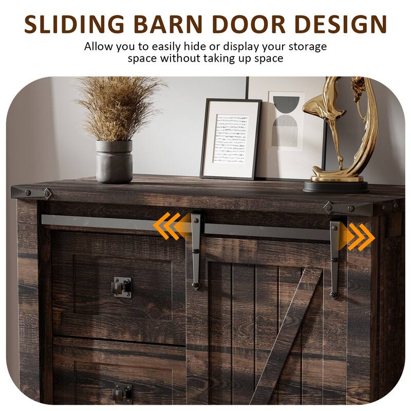 Farmhouse 5 Drawers Dresser, Vintage Chest of Drawers with Barn Door