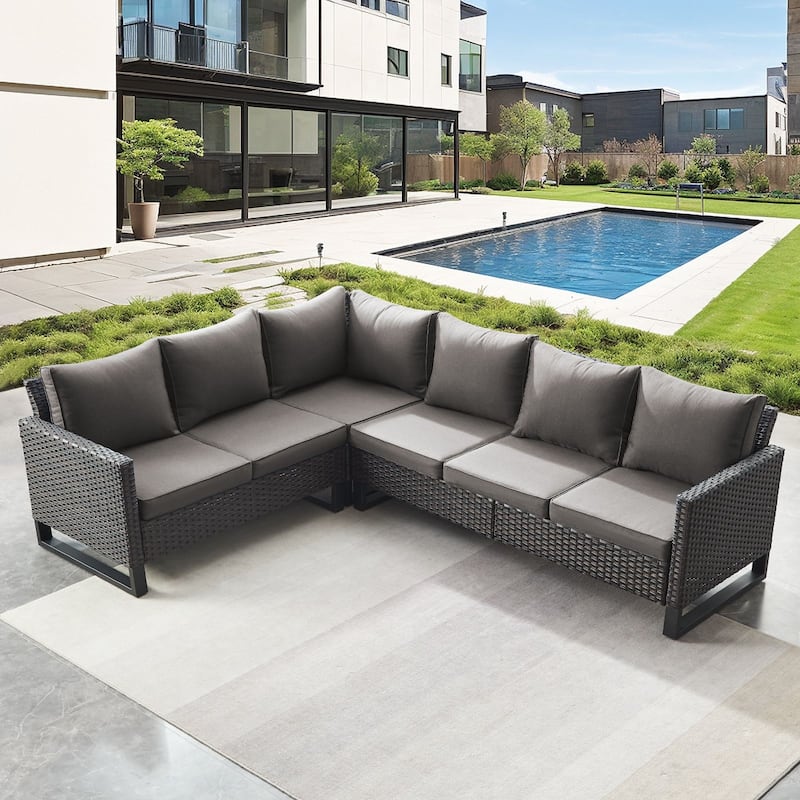 Gymojoy L-Shaped Outdoor Corner Sectional Sofa 6-seats Couch Conversation Set