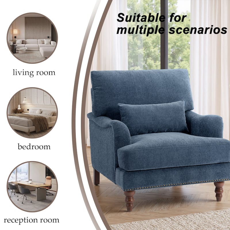 Set of 2 Mid Century Chenille Upholstered Accent Chairs