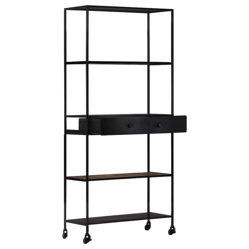 vidaXL Book Cabinet 31.5"x13.8"x70.9" Rough Mango Wood & Iron
