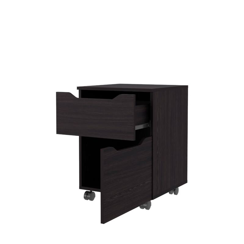 Compact Nightstand with 1 Door, 1 Drawer, and Caster Base in Rich Wengue Finish