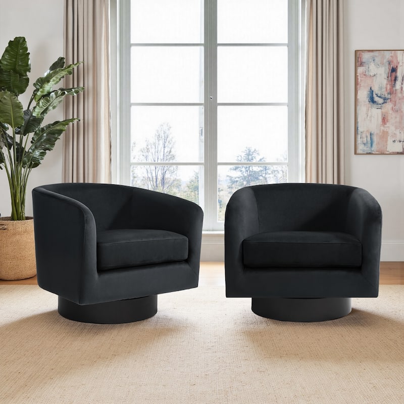 Modern Barrel Swivel Accent Chairs For Living Room - 28" W × 25" D × 26" H - Black-Set of 2