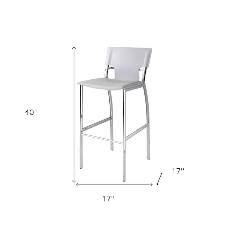 HomeRoots Set of Two 29" White and Silver Metal and Faux Leather Low Back Bar Height Bar Chairs