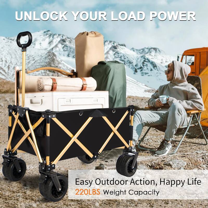 Collapsible Utility Wagon - 360° Rotating Wheels, Steel Frame, 200 lb Load, Compact Storage