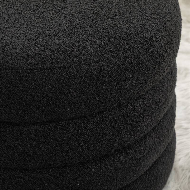 Fabric Storage Round Ottoman Footstool with Wooden Shelving