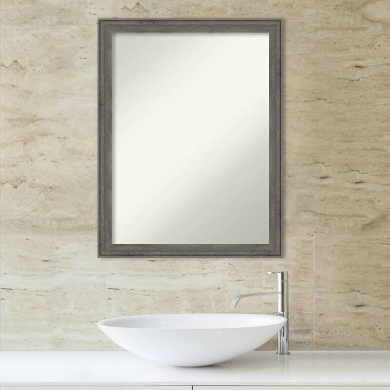 Non-Beveled Wood Bathroom Wall Mirror - Regis Barnwood Grey Narrow Frame