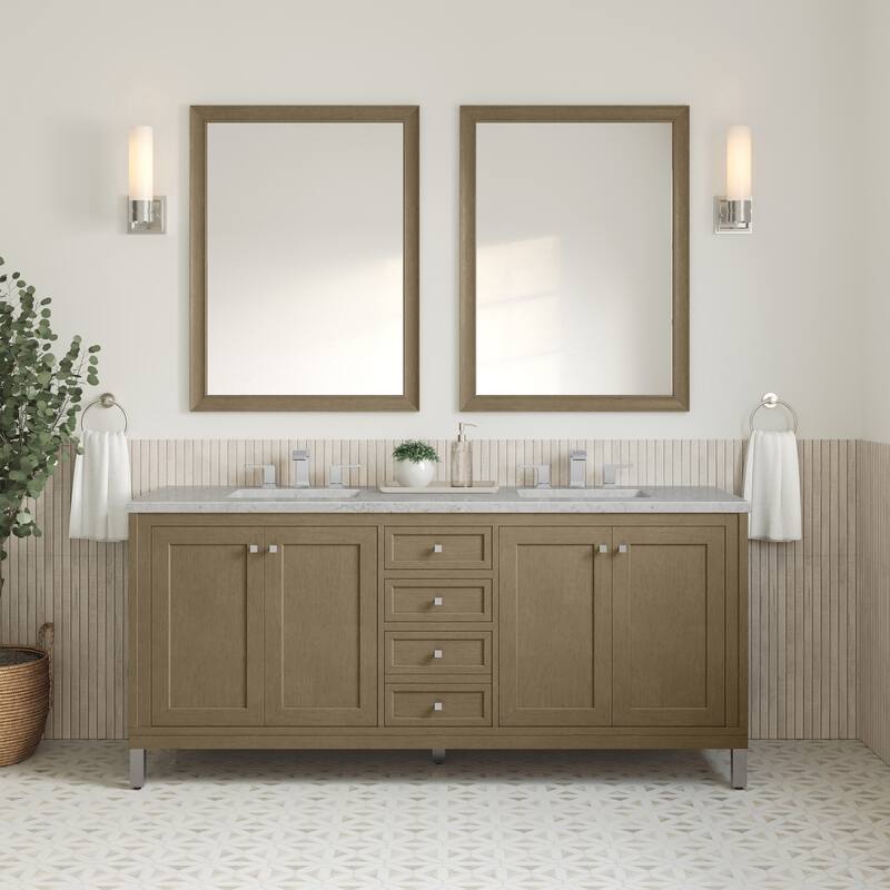 Chicago 72" Double Vanity, Walnut Whisper, w/FreePower Wireless Charger