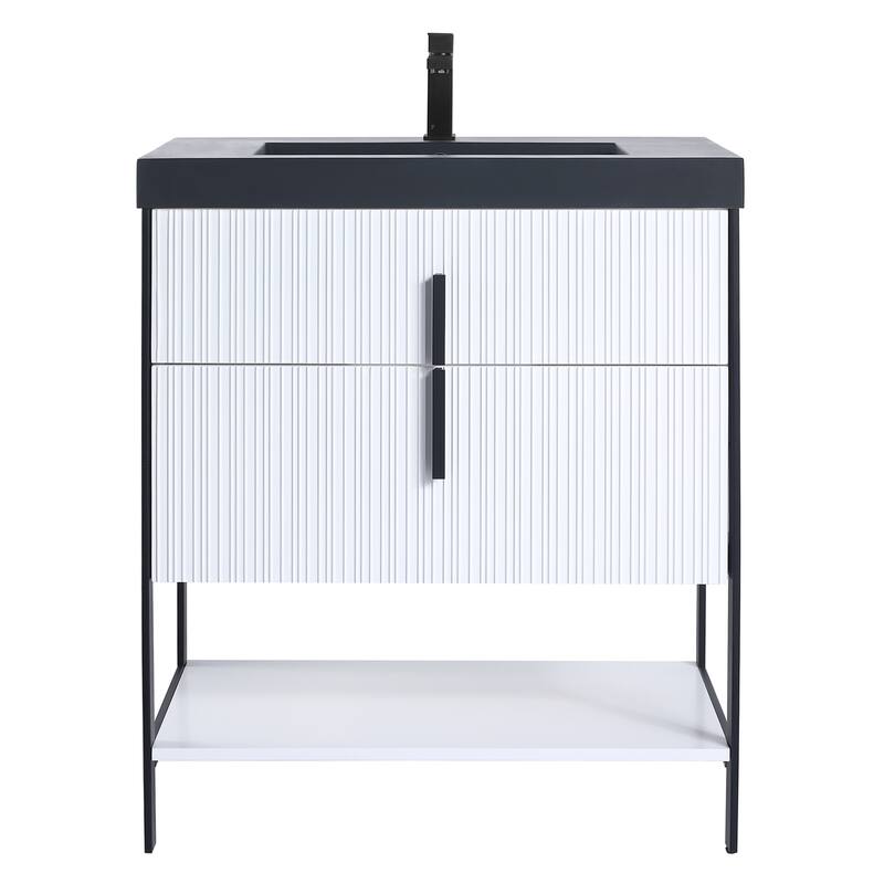 Fine Fixtures Serenity Modern Bathroom Vanity with Black Gel Acrylic Top