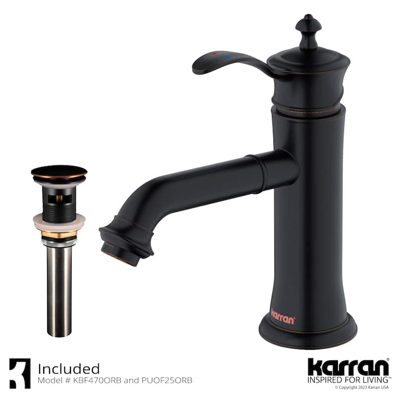 Karran Vineyard KBF470 Single-Handle Single Hole Basin Bathroom Faucet with Matching Pop-up Drain - Oil Rubbed Bronze