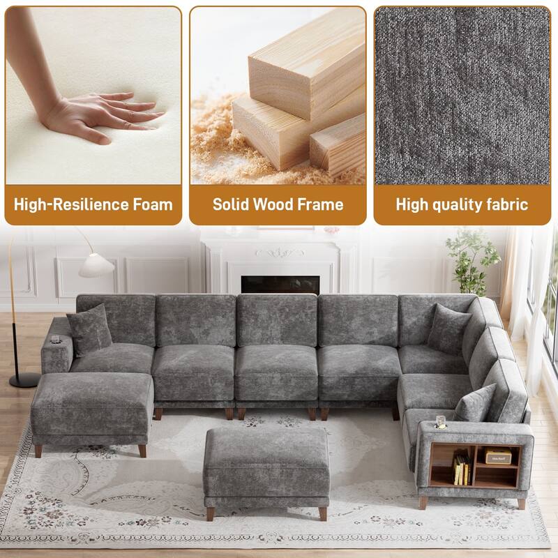 Transitional Modular Storage Sectional with Ottoman