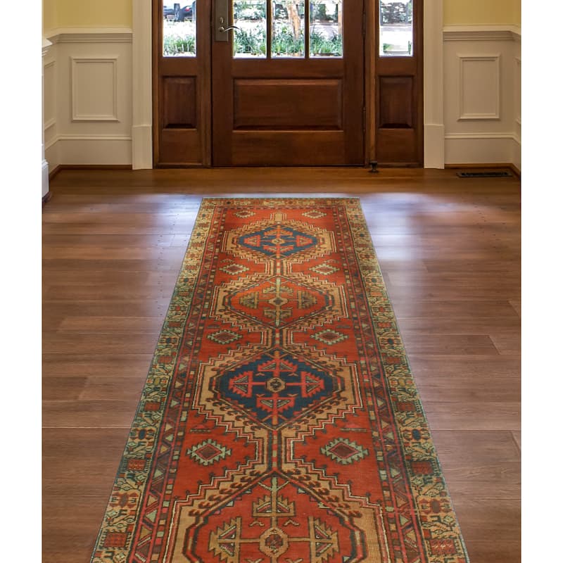 Fine Vintage Distressed Aysha Rust/Navy Runner - 3'0" x 10'9"