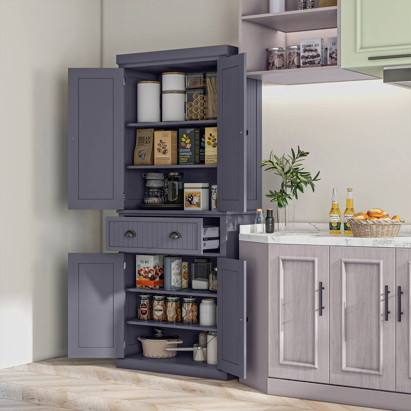 HOMCOM 72" Kitchen Pantry Cabinet, Freestanding Tall Storage Cabinet, Traditional Kitchen Cabinet with 4 Doors - Navy Blue