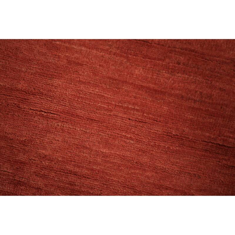 Modern Gabbeh Oriental Area Rug Hand-Knotted Orange Wool Carpet - 7'11" x 9'7"
