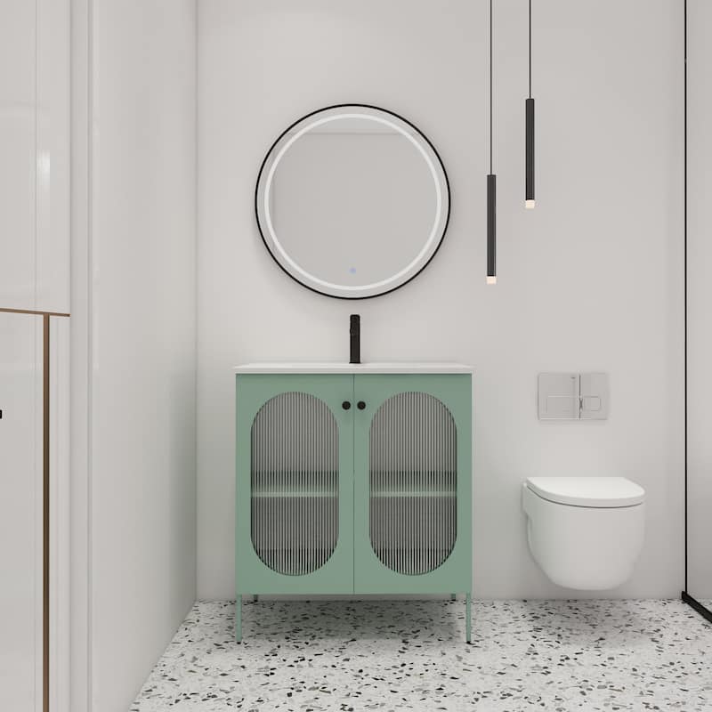 Malwee 30" FreeStanding Bathroom Vanity, Floor Stand Bathroom Vanity with Ceramic Sink,Soft Close Door and Adjustable Shelf