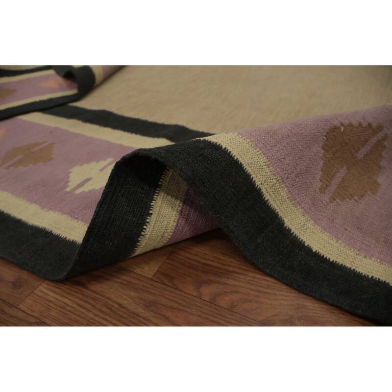 Hand Woven Oriental 100% Wool Carpet Southwestern Tribal Beige & Ivories Kilim Area Rug - 10' 2'' X 8' 2''