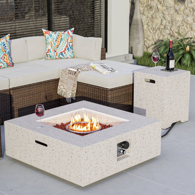 COSIEST 2-Piece Outdoor Square Green Patio Fire Table With Tank Cover