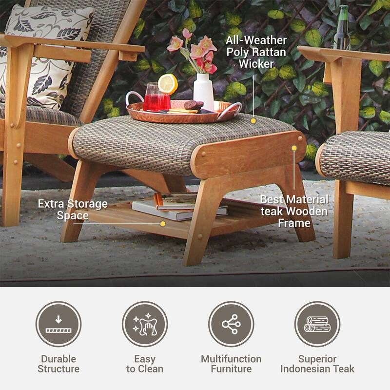 Cambridge Casual Camden Set of 4 Teak Outdoor Adirondack Chair with Padded Seat