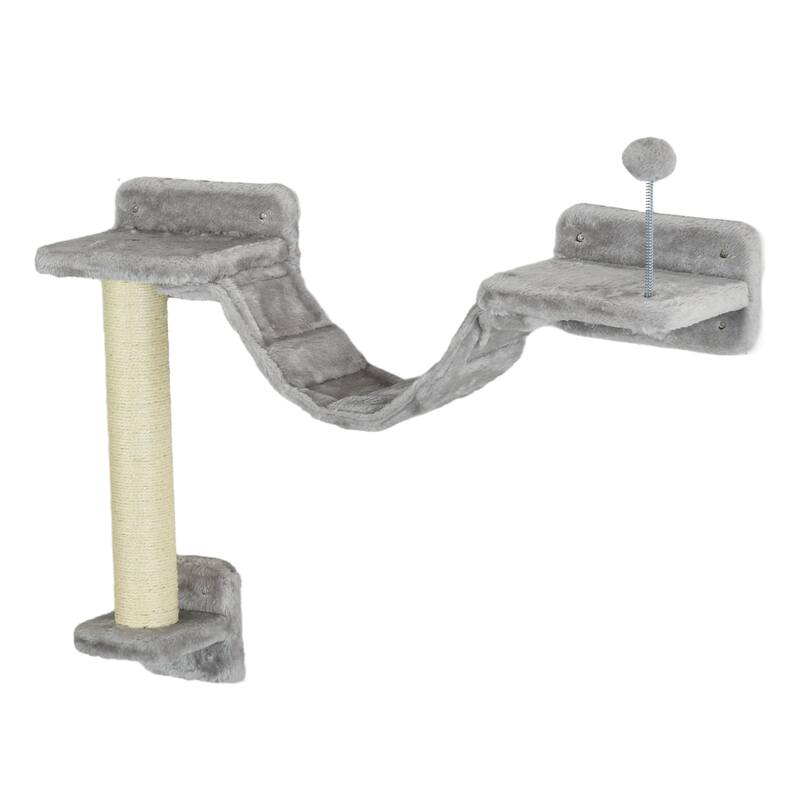 PawHut 5 Piece Cat Wall Shelves, Wall Mounted Cat Shelves with Hammock, Perches, Ladder, Scratching Posts, Cat Wall Furniture