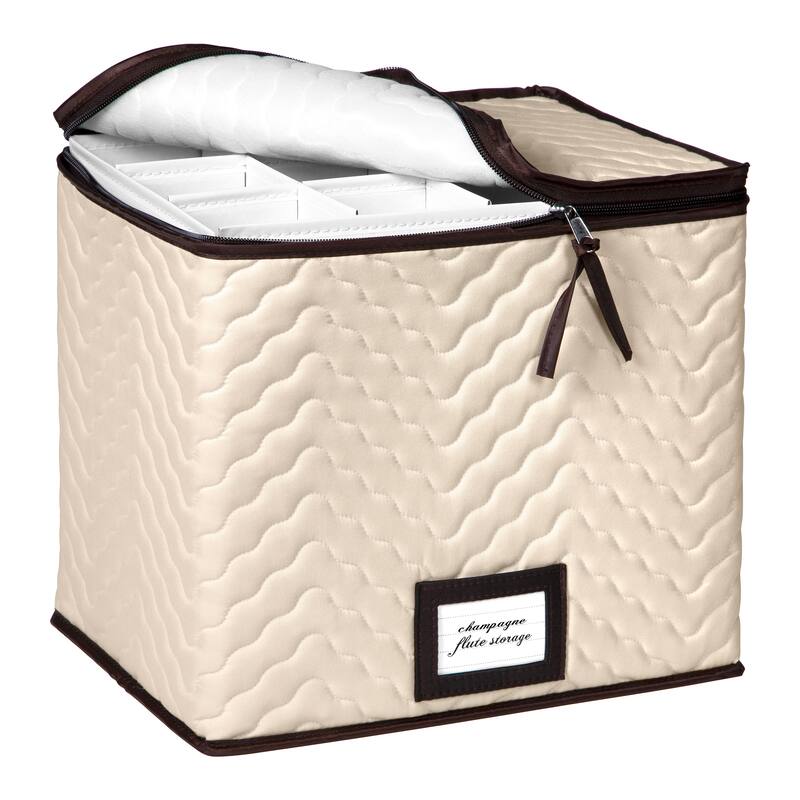 Champagne Flute Storage Box Case - Organizer Chest Holds 12 Stemware Glasses