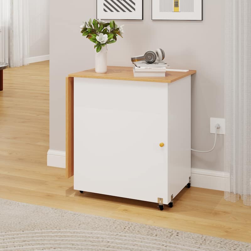 Moasis Folding Sewing Craft Table Computer Desk with Charger Charging Station & Storage Shelves Cabinet
