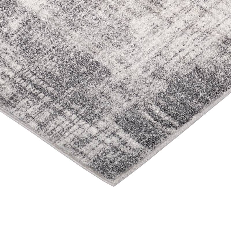 Avant Cream and Gray Abstract Power-Loom Area Rug 2' x 3'
