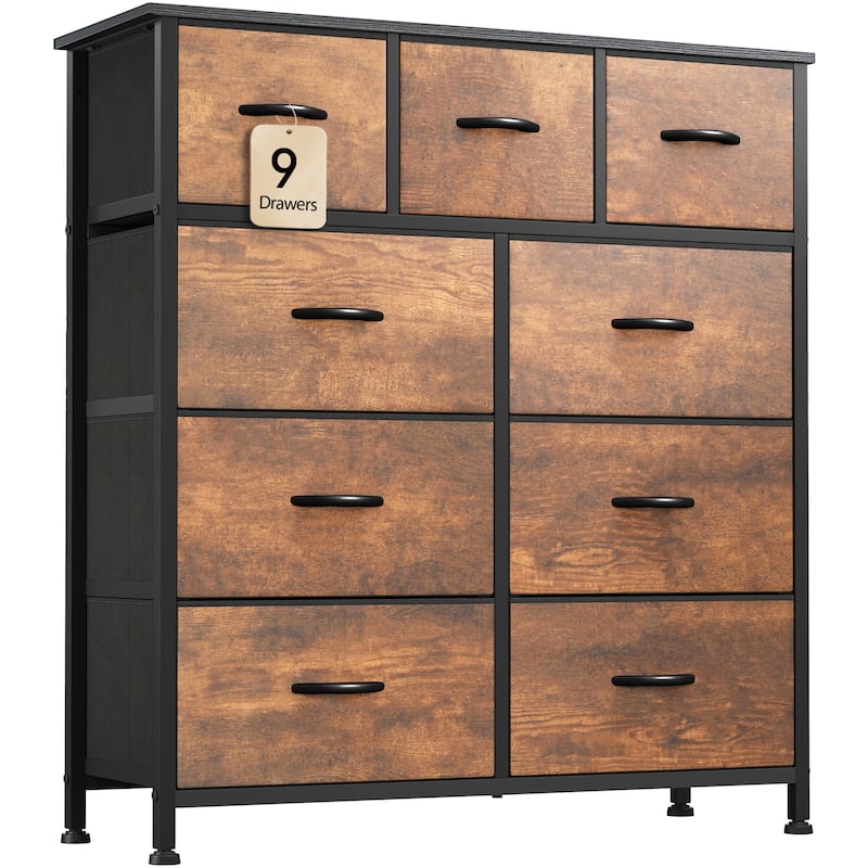 Modern Wide Dresser Storage Tower - 3-6 Brown Wood Grain
