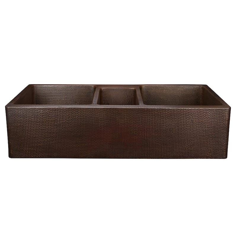 42-in Hammered Copper Kitchen Apron Triple Basin Sink w/ Matching Drains and Accessories (KSP3_KATDB422210)
