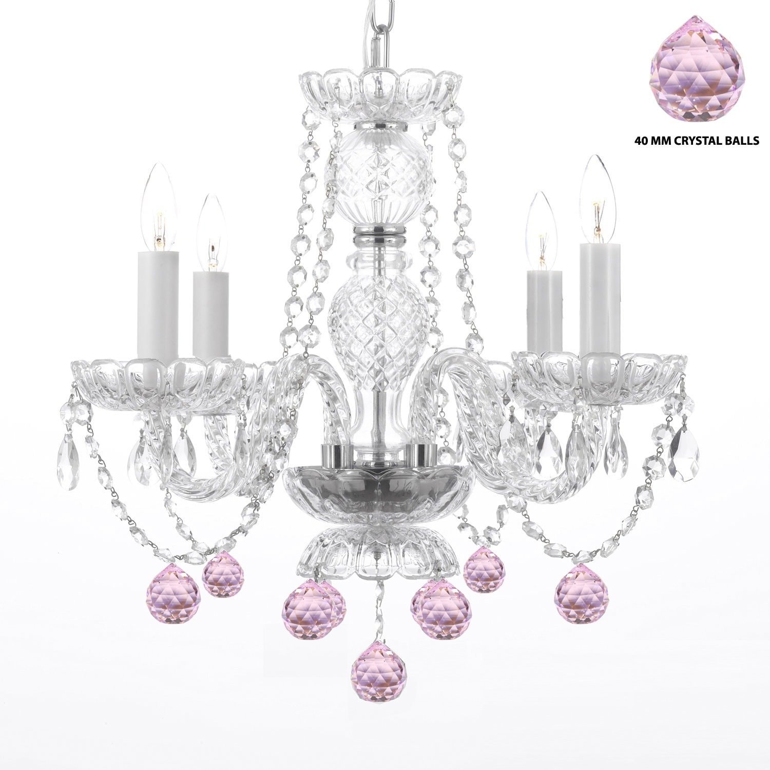Murano Venetian Style All Crystal Chandelier Dressed With Pink Crystal Balls - Chandeliers For Bedrooms by Overstock.com